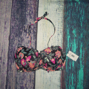 Shade & Shore Floral Bikini Top - Black and Pink